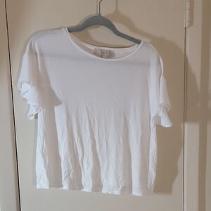 Loft MP White Flutter Short Sleeve Shirt